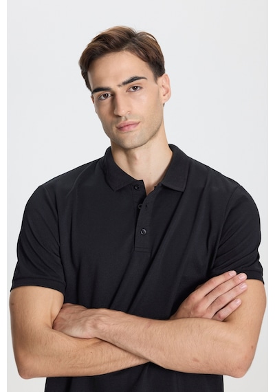 Ac&Co / Altınyıldız Classics Erkek Sıyah-sıyah Pamuklu Slim Fit Dar Kesim Polo Yaka Tişört