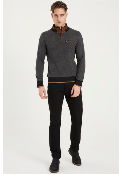 1039 Dewberry Erkek Sweatshırt-desenli Gri