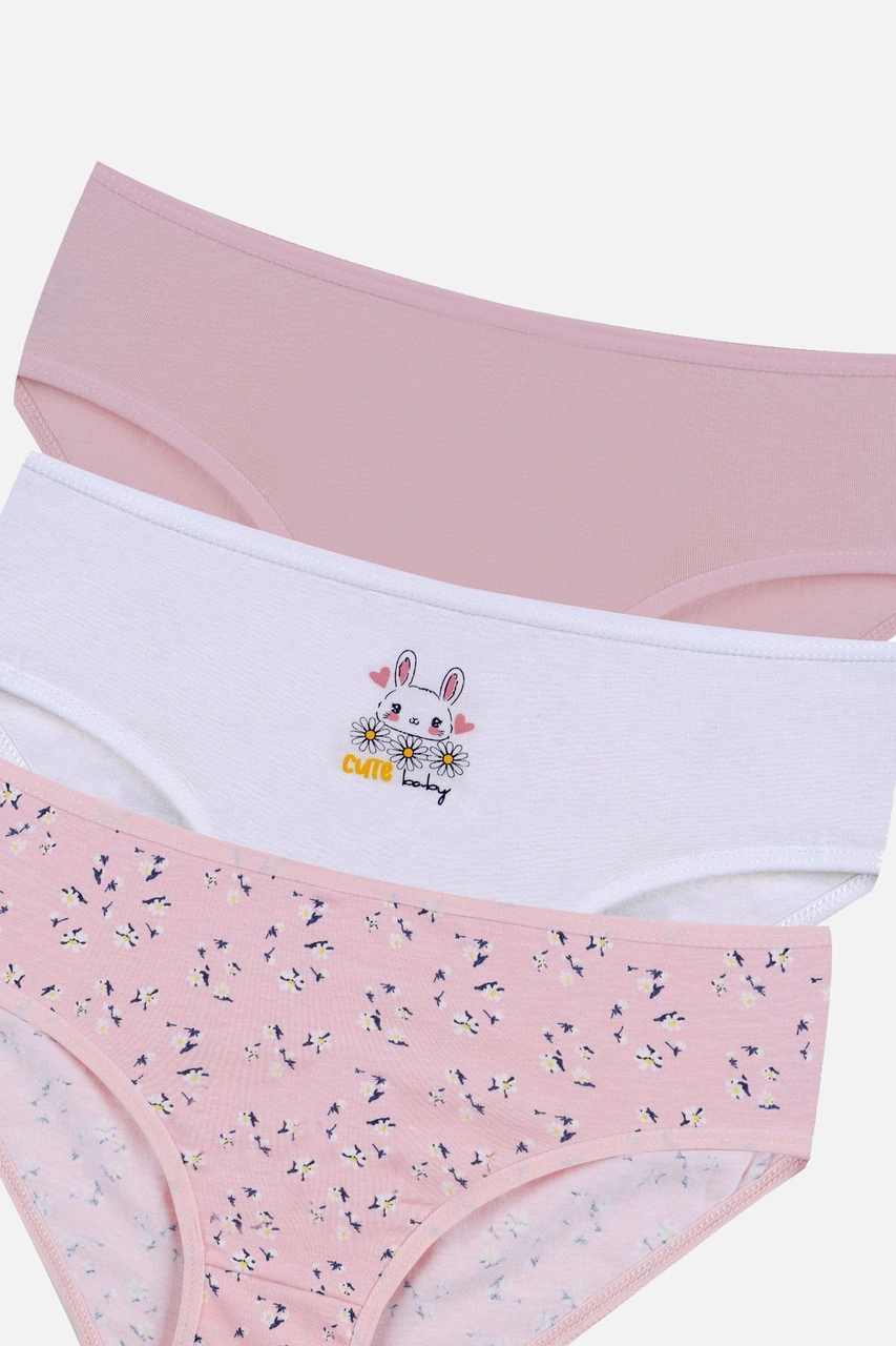 Koza İç Giyim Kız Çocuk 3'lü Penguen Desenli Slip 1050 Açık Pembe - Turuncu