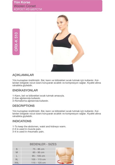 Yün Korse Bel  İçin Doğal Ve Isıtıcı Korse Orx -k510 2XL