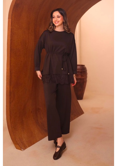 Balenbi Kadın Oysh Modal Kumaş Dantel Detaylı Kuşaklı Tunik Pantolon Tesettür Takım 1229 Kahverengi Balenbi Kadın Oysh Modal Kumaş Dantel Detaylı Kuşaklı Tunik Pantolon Tesettür Takım 1229 Kahverengi
