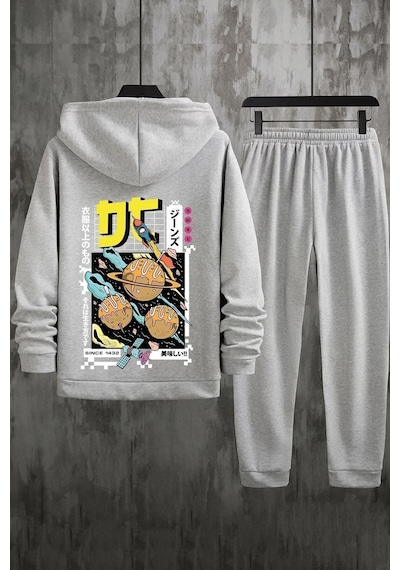 Uyguntarz Unisex Tokoyaki Baskılı Eşofman Takımı Gri