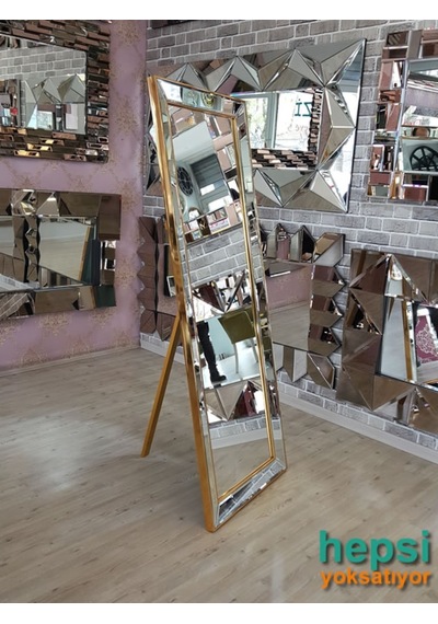 Ayna Çerçeveli Model Altın Renk Ayaklı Boy Aynası Altın