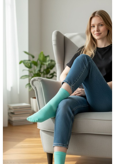 Socks Stores 6 Çift Unisex Renkli Pamuklu Soket Çorap - Renkli Tenis Boy Çorap Turkuaz
