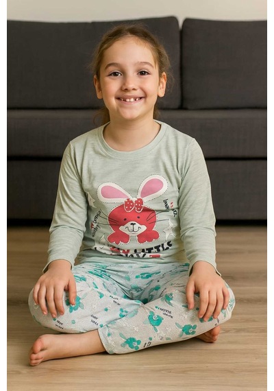 Çocuk Pijama Takımı %100 Pamuk Turkuaz