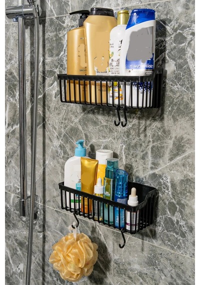 2 Li Plastik Yapışkanlı Askılı Mutfak- Banyo Rafı Düzenleyici Duş Şampuanlık Diğer