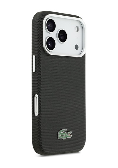 Apple iPhone 17 Pro Max Kılıf Lacoste Lisanslı M-safe Uyumlu Pvc Pike Desenli İkonik Timsah Logolu Siyah