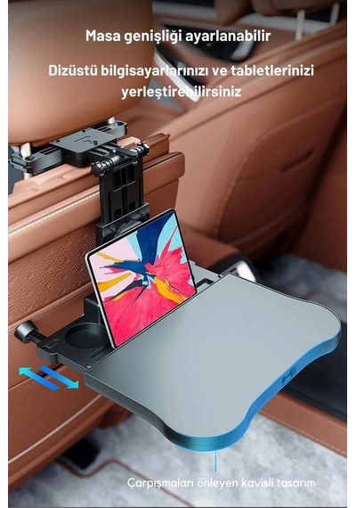 Shopytech Evrensel Araç Koltuğu Masası 360 Döner Tepsi Tablet Laptop Standı Ve Bardaklık 1 Adet