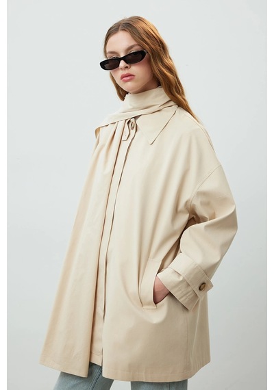 Manuka Stokholm Şal Detaylı Oversize Trençkot Bej