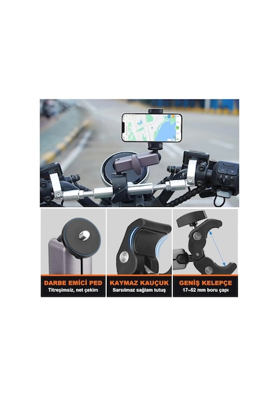 Newdaki Aksiyon Kamera Gidon Montaj Kelepçesi 360 Derece Alüminyum Bisiklet Motosiklet Tutucu Djı Osmo Action 6 Insta360 X5 Uyumlu Gri