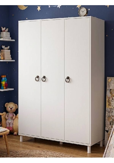 3 Kapılı, 2 Çekmeceli Gardırop, Elbise Dolabı, Çocuk Odası Dolabı Beyaz