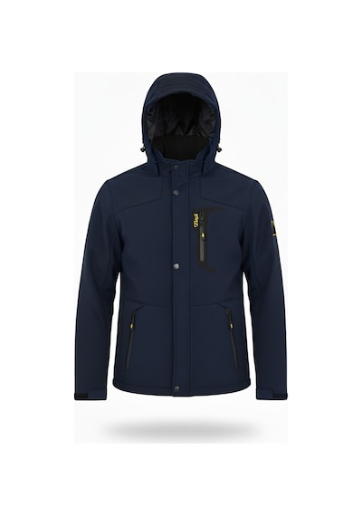 Mero Life Içi Kürklü Kapüşonlu Su Ve Rüzgar Geçirmez Softshell Erkek Mont Lacivert
