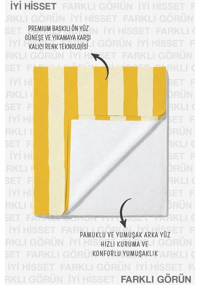 Çizgili Şezlong Temalı Plaj Havlusu - Akdeniz Sarı Beyaz Modern Hızlı Kuruyan Mikrofiber Havlu Örtü Çok Renkli