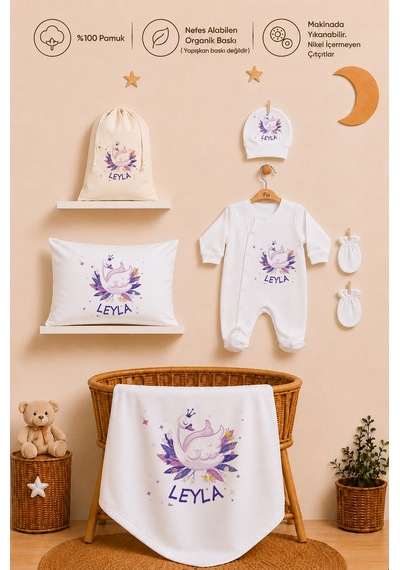 Pia Baby Kız Bebek İsimli %100 Pamuk Hastane Çıkışı 6 Parça Tulum Şapka Eldiven Hediye Seti 2072tybk0x Krem