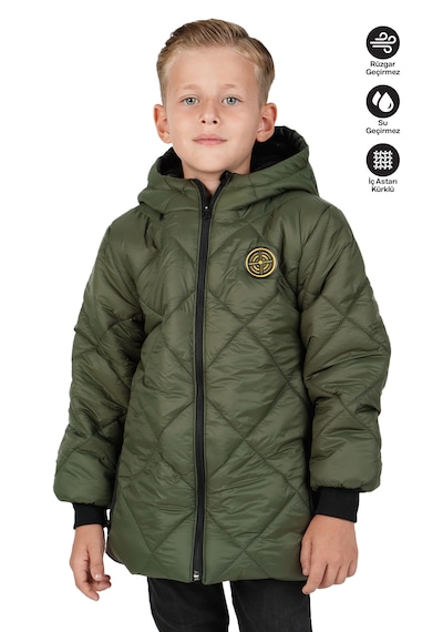 Merdia Kids Erkek Çocuk Su Ve Rüzgar Geçirmez İçi Kürklü Kapüşonlu Mont Baklava Desenli Haki Merdia Kids Erkek Çocuk Su Ve Rüzgar Geçirmez İçi Kürklü Kapüşonlu Mont Baklava Desenli Haki
