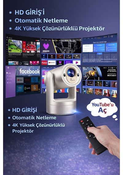 Şarjlı Android Auto Focus Projeksiyon 4k Destekli 720p Dahili Hoparlör Wifi 2.4g/5g Taşınabilir Lcd