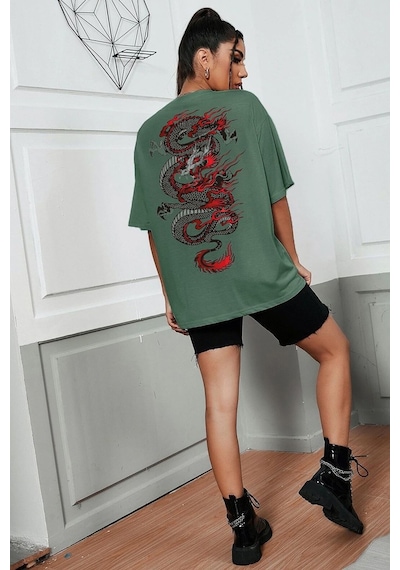 Unisex Chinesebox Baskılı T-shirt Yeşil