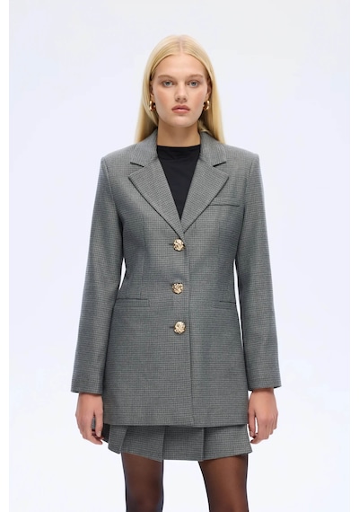 Quzu Kazayağı Desenlı Gri Kadın Blazer Ceket Ckt01109 Gri