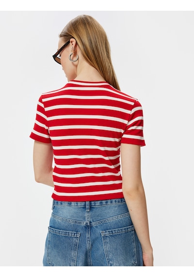 Koton Basic Tişört Kısa Kollu Bisiklet Yaka Slim Fit Kırmızı Çizgili 5wal10227ık Kırmızı Koton Basic Tişört Kısa Kollu Bisiklet Yaka Slim Fit Kırmızı Çizgili 5wal10227ık Kırmızı