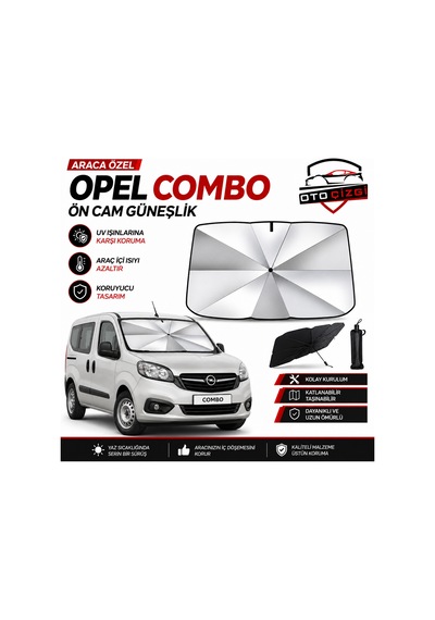 Opel Combo Şemsiye Tip Ön Cam Güneşliği Katlanabilir Uv Korumalı Araç Cam Güneşlik