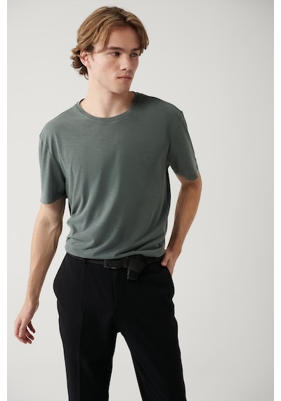 Avva Erkek Haki Soft Touch Bisiklet Yaka Regular Fit T-shirt B001031 Haki