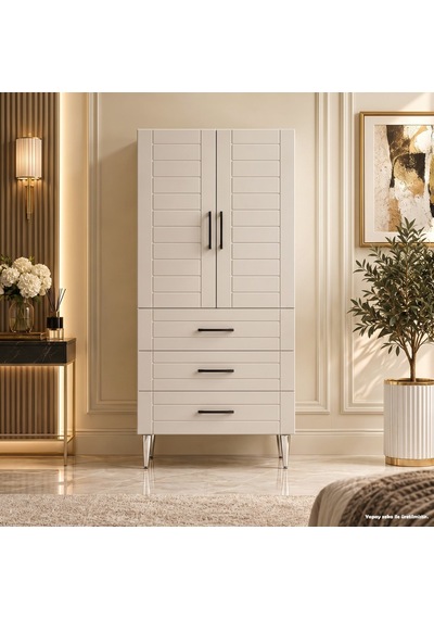 Tortona Çok Amaçlı Dolap 60 Cm 2 Kapak 3 Çekmece Soft Beyaz - Çok Amaçlı Erzak Dolabı