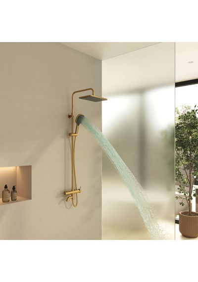 Adell Mode S Rain Duş Sistemi 3 Çıkışlı Tepe Ve El Duşlu Fırçalanmış Mat Altın 157802218