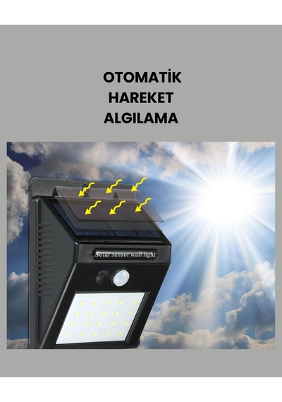 Sensörlü 20 Led Solar Duvar Lambası 3 Metre Algılama Mesafesi Çok Renkli