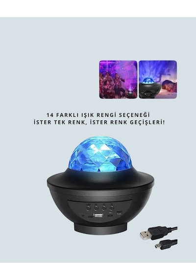 Hubrendy Tekno Sesle Etkileşimli Yıldız Projektörlü Gece Lambası Bluetooth Hoparlörlü, Usb Girişli Diğer