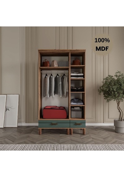 Zen 3 Kapak Ayaklı Tasarım Country Mdf Gardırop Yeşil