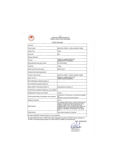 Gmt Zinc Plus 4 1 Lt Çinkolu Gübre Çözeltisi