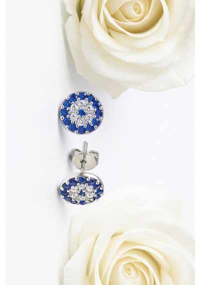 Çekirdekjewelry 925 Ayar Gümüş Minik Nazar Çivili Küpe Gri