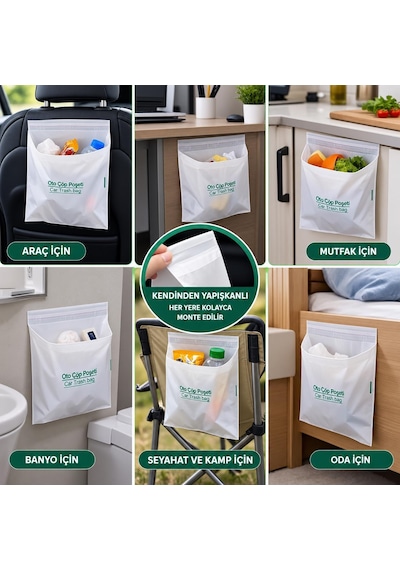 3b Trend 20 Adet Yapışkanlı Oto Çöp Poşeti 23x18,5 Cm Su Geçirmez Sızdırmaz Araç Pratik Çöp Torbası