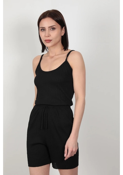 Giysa İp Askılı Şortlu Kaşkorse Kadın Pijama Takımı  - 6015 Siyah
