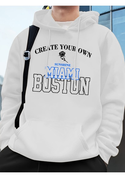 Startmore Startmoremiami Boston Mektup Baskı Kapüşonlular Erkekler Kış Polar Sıcak Kazak Koşu Cep Kazak Sportif Beyaz