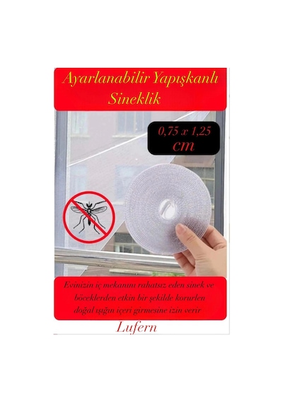 Ayarlanabilir Sineklik Cırt Bantlı Yapışkanlı Hızlı Pratik Pencere Cam Kapı 0,75 Cmx1,25 Cm - 4 Mt