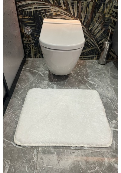 Villadia Home Textile 2'li Peluş Post Banyo Halısı Klozet Takımı Kaymaz Taban Yıkanabilir Banyo Paspası Beyaz