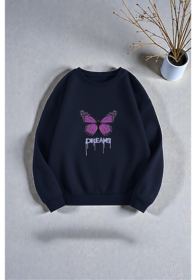 Uyguntarz Çok Renkli En Sevilen Kelebek Serisi Baskılı Sweatshirt 3'lü Fırsat Paketi