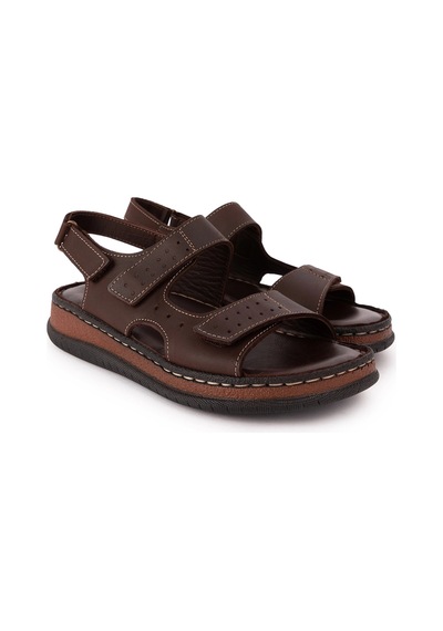 Gondol Unisex Hakiki Deri Cırtlı Ayarlanabilir Rahat Sandalet Hkm.31 Kahverengi