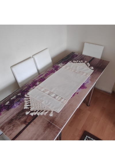Düz Keten Runner El Işi Dantelli Sehpa Dolap Masa Örtüsü Buldan
