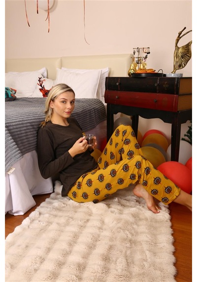 Akbeniz Kadın Uzun Kol Penye Pijama Takım 4192 - M Kahverengi