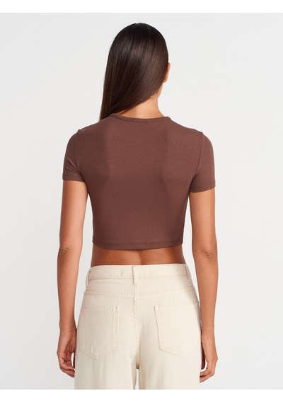 Dilvin 31647 Düğme Detaylı Crop Top-açık Kahve Açık Kahve