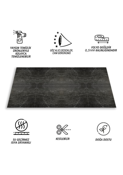 Kendinden Yapışkanlı Mermer Desenli Panel Belgıum Black Desen 82x122 Cm 1 Adet 1 M2