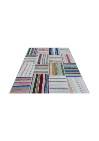 El Dokuması Patchwork Vintage Yün-pamuk Çizgili Halı 25414 160 X 226 Çok Renkli