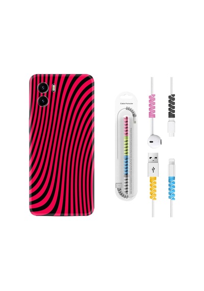 Vivo Y15S Kılıf Kablo Koruyuculu Black Pink 1671