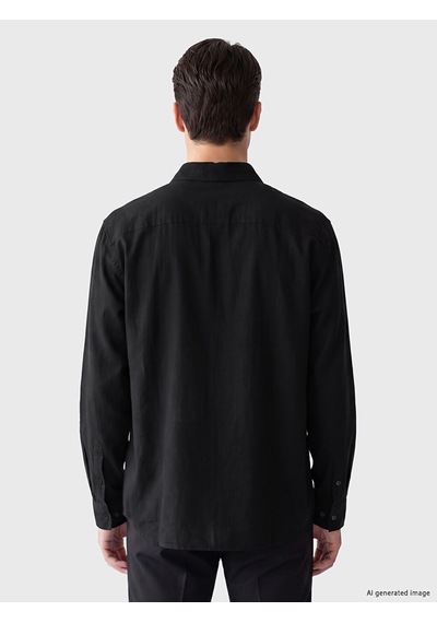 Lcw Eco Siyah Regular Fit Keten Görünümlü Erkek Gömlek