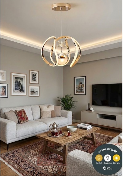 Amissos Gold Sarkıt Led Avize 3 Renk Salon, Mutfak, Oda Ve Hol İçin