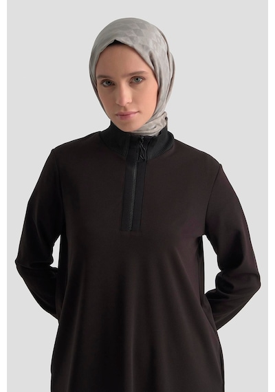 Armine Trend Kolları Ve Yakası Ribanalı Yarım Fermuarlı Crep Tunik Siyah 25kt456 Siyah