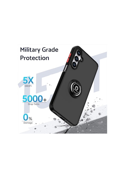 Samsung Galaxy A36 Uyumlu Kılıf Yüzüklü Standlı Extra Darbe Koruma Sert Silikon Kapak - Siyah