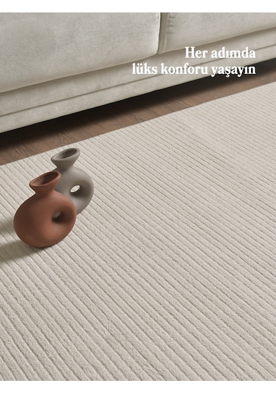 Modern Tasarımlı Salon Mutfak Koridor Halısı Düz Saçaklı Bej Renkli Bej